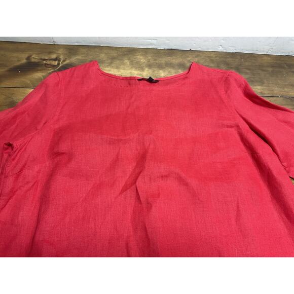 John Mark 100% Linen Button Top Red Bell Sleeves Lagenlook Size Large - Picture 4 of 11